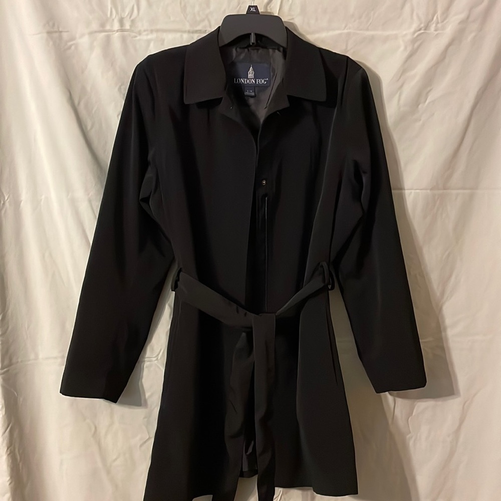 Black London Fog Coat with Zipper and Belt closure. Like new condition